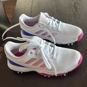 Adidas White and Pink Golf Shoes Girls